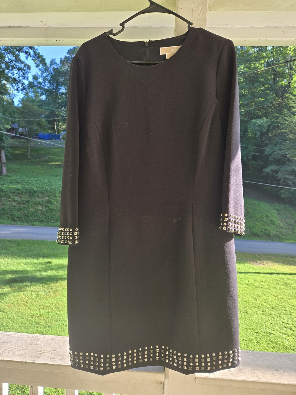 Michael Kors Black Long-Sleeve Stud-Trim Shift Dress